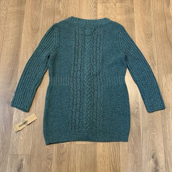 NWT DKNY Cable Knit Cardigan Blue Teal size XS embroidered flowers Y2k 90’s VTG - Picture 6 of 6